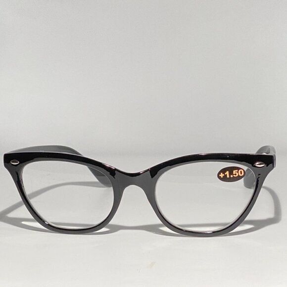 0766 Patty Reading Glasses 1.50 Readers Black Modified Cateye Frames NWT - Picture 2 of 8